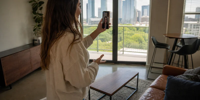 Austin Second Chance Apartments virtual tour. out-of-state renter viewing Austin apartment by video call