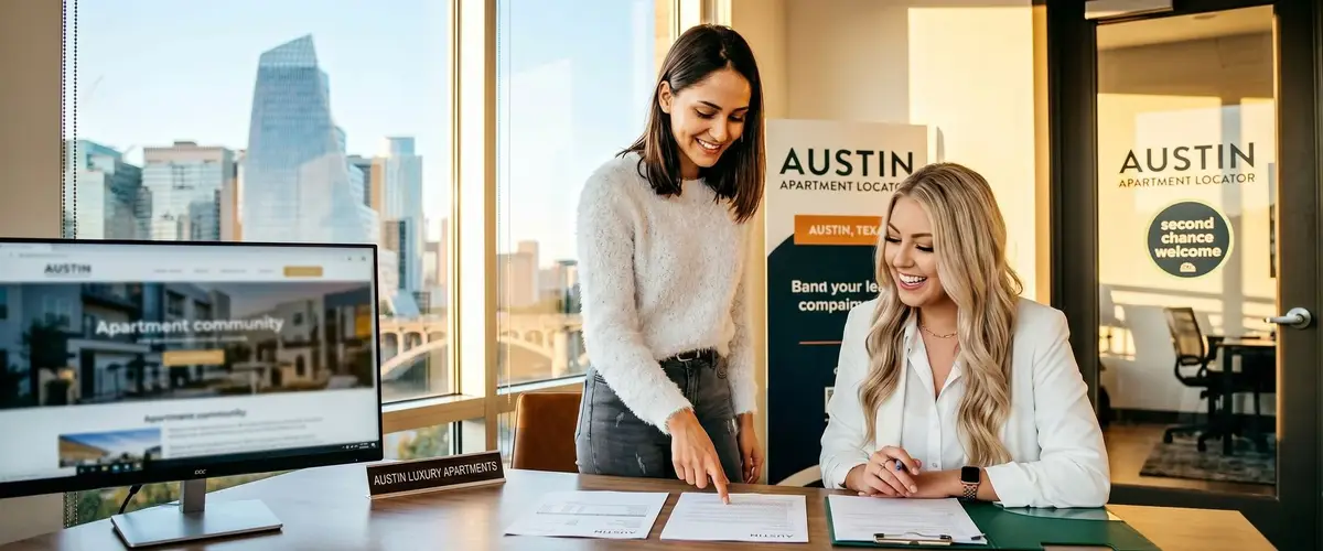 Austin Second Chance Apartments client presenting pay stubs at a leasing office for income based approval
