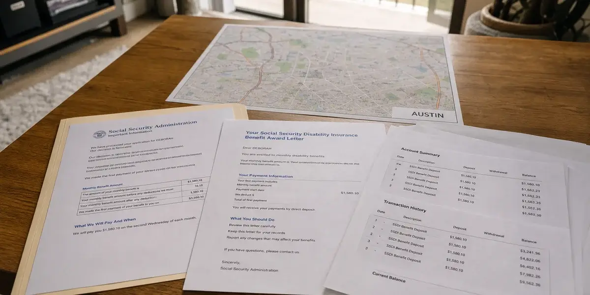 Austin Second Chance Apartments reviewing Social Security award letter and bank statements for fixed-income apartment approval